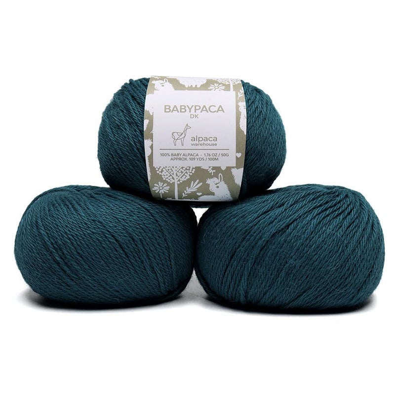 Alpaca Warehouse طقم خيوط صوف ألباكا للأطفال 100% من 3 كرات (150 جرام) وزن DK - مصنوع في بيرو - ناعم بشكل مذهل ومثالي للحياكة والكروشيه (أخضر زمردي، DK) - Image 1